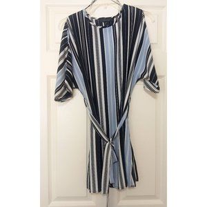 Blue Striped Cold-Shoulder Dress with Fabric Belt size UK 10 / US 6